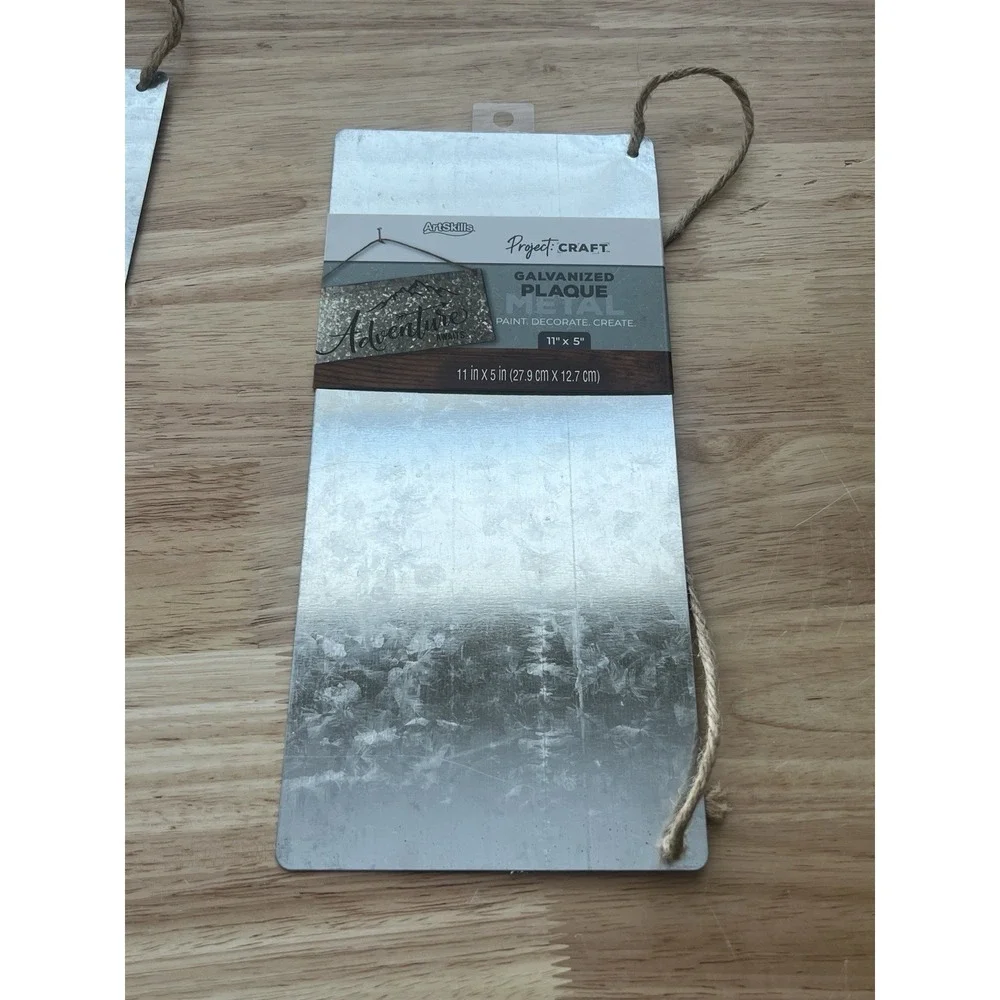 Set Of 5‎ Galvanized Metal Plaque With Twine For Crafts, Blank Sign, 11